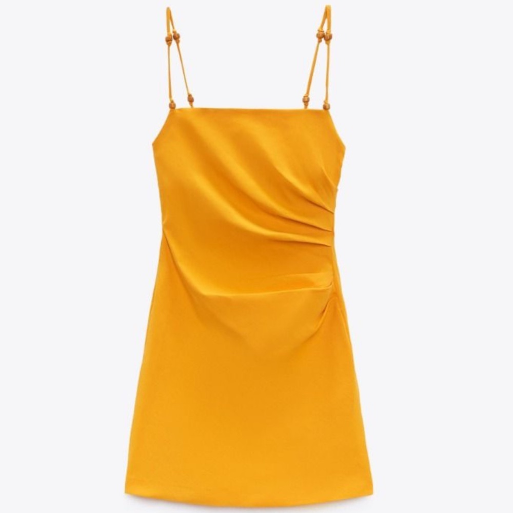 Zara orange draped linen mini dress